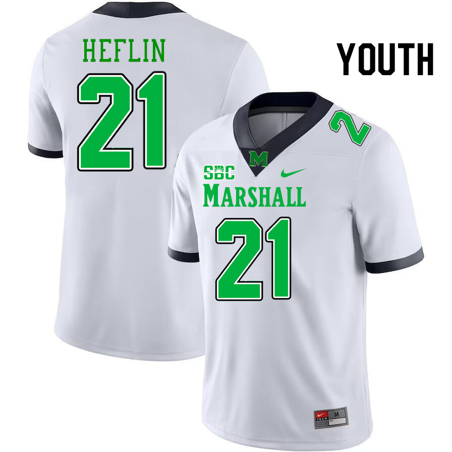 Youth #21 Ashton Heflin Marshall Thundering Herd SBC Conference College Football Jerseys Stitched-Wh